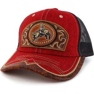 imageTrendy Apparel Shop Rodeo Leather Patch Trucker Snapback Ball CapRed Black