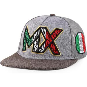 imageTrendy Apparel Shop 3D MX Embroidered Structured Flat Bill Snapback Baseball CapHgrey Mesh Brown