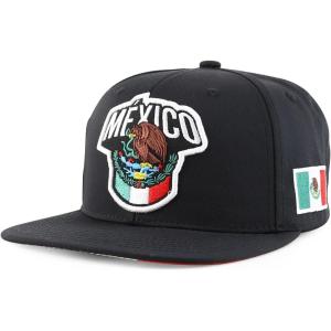 imageTrendy Apparel Shop 6 Panel Structured Mexico Eagle Flat Bill Snapback Baseball CapBlack Black 1