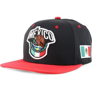 imageTrendy Apparel Shop 6 Panel Structured Mexico Eagle Flat Bill Snapback Baseball CapBlack Red 1