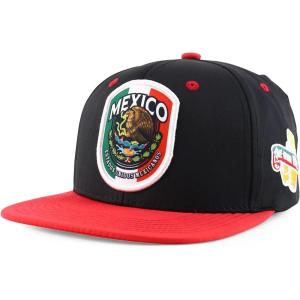 imageTrendy Apparel Shop 6 Panel Structured Mexico Eagle Flat Bill Snapback Baseball CapBlack Red