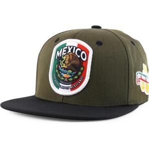 imageTrendy Apparel Shop 6 Panel Structured Mexico Eagle Flat Bill Snapback Baseball CapOlive Black