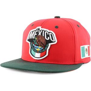 imageTrendy Apparel Shop 6 Panel Structured Mexico Eagle Flat Bill Snapback Baseball CapRed Darkgreen 1