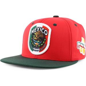 imageTrendy Apparel Shop 6 Panel Structured Mexico Eagle Flat Bill Snapback Baseball CapRed Darkgreen