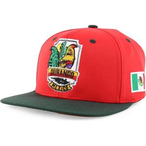 imageTrendy Apparel Shop Cities of Mexico with Rooster Embroidered Flatbill Snapback CapDurango Red Darkgreen