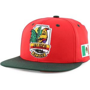 imageTrendy Apparel Shop Cities of Mexico with Rooster Embroidered Flatbill Snapback CapJalisco Red Darkgreen