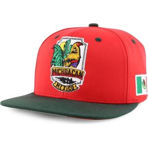 imageTrendy Apparel Shop Cities of Mexico with Rooster Embroidered Flatbill Snapback CapMichoacan Red Darkgreen