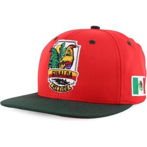 imageTrendy Apparel Shop Cities of Mexico with Rooster Embroidered Flatbill Snapback CapSinaloa Red Darkgreen