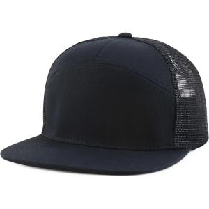 imageTrendy Apparel Shop Plain 7 Panel Structured Flat Bill Mesh Back Trucker CapBlack