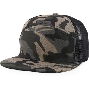 imageTrendy Apparel Shop Plain 7 Panel Structured Flat Bill Mesh Back Trucker CapBlack Camo