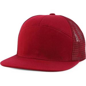 imageTrendy Apparel Shop Plain 7 Panel Structured Flat Bill Mesh Back Trucker CapBurgundy