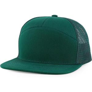 imageTrendy Apparel Shop Plain 7 Panel Structured Flat Bill Mesh Back Trucker CapDark Green