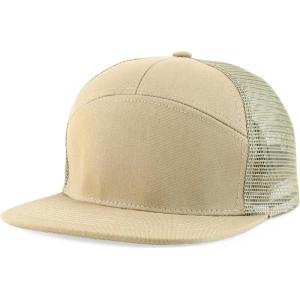 imageTrendy Apparel Shop Plain 7 Panel Structured Flat Bill Mesh Back Trucker CapKhaki