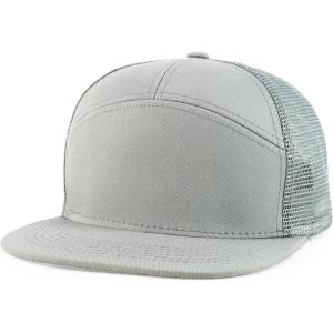 imageTrendy Apparel Shop Plain 7 Panel Structured Flat Bill Mesh Back Trucker CapLight Grey