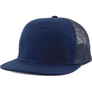 imageTrendy Apparel Shop Plain 7 Panel Structured Flat Bill Mesh Back Trucker CapNavy