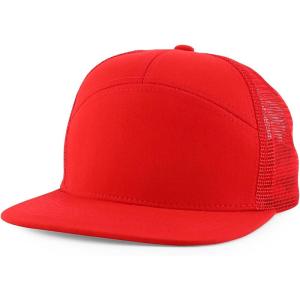 imageTrendy Apparel Shop Plain 7 Panel Structured Flat Bill Mesh Back Trucker CapRed