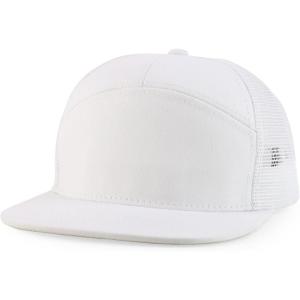 imageTrendy Apparel Shop Plain 7 Panel Structured Flat Bill Mesh Back Trucker CapWhite