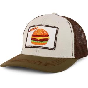 imageTrendy Apparel Shop Square Fast Food Embroidered Trucker Baseball CapHamburger Stone Brown