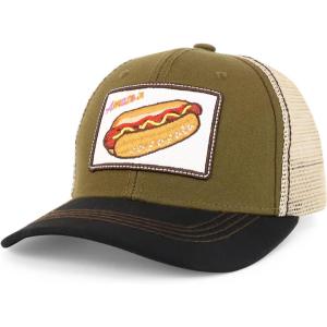imageTrendy Apparel Shop Square Fast Food Embroidered Trucker Baseball CapHot Dog Olive Khaki