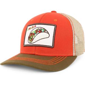 imageTrendy Apparel Shop Square Fast Food Embroidered Trucker Baseball CapTaco Orange Khaki