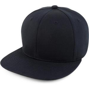 imageTrendy Apparel Shop 100 Cotton Plain Structured 6 Panels Flatbill Snapback Baseball CapBlack