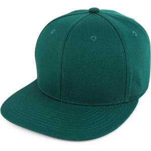 imageTrendy Apparel Shop 100 Cotton Plain Structured 6 Panels Flatbill Snapback Baseball CapHunter Green
