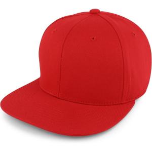 imageTrendy Apparel Shop 100 Cotton Plain Structured 6 Panels Flatbill Snapback Baseball CapRed