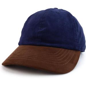 imageTrendy Apparel Shop 2 Tone 100 Cotton with Synthetic Suede Visor Baseball CapNavy Brown