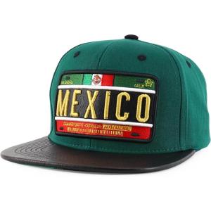 imageTrendy Apparel Shop 3D Gold Mexico Embroidered License Plate Theme Flatbill Snapback CapDark Green Black
