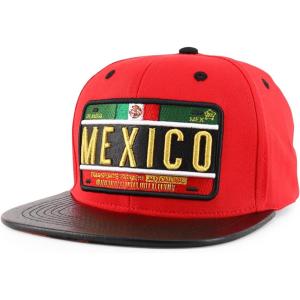imageTrendy Apparel Shop 3D Gold Mexico Embroidered License Plate Theme Flatbill Snapback CapRed Black
