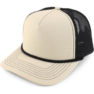imageTrendy Apparel Shop 5 Panel Foam Front Ripstop Trucker Snapback CapKhaki Black