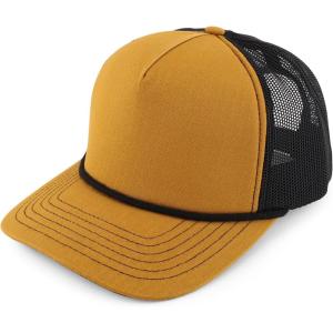 imageTrendy Apparel Shop 5 Panel Foam Front Ripstop Trucker Snapback CapOld Gold Black