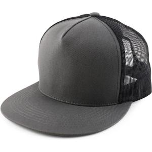 imageTrendy Apparel Shop Plain Structured 5 Panel Mesh Back Flat Bill Snapback CapDark Grey