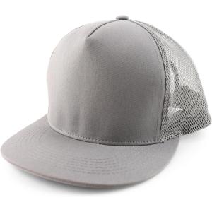 imageTrendy Apparel Shop Plain Structured 5 Panel Mesh Back Flat Bill Snapback CapLight Grey