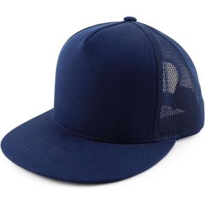 imageTrendy Apparel Shop Plain Structured 5 Panel Mesh Back Flat Bill Snapback CapNavy