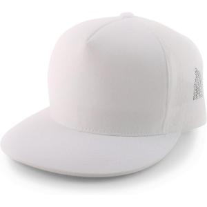 imageTrendy Apparel Shop Plain Structured 5 Panel Mesh Back Flat Bill Snapback CapWhite
