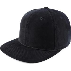 imageTrendy Apparel Shop Structured Cotton Corduroy 6 Panel Flat Bill Snapback CapBlack