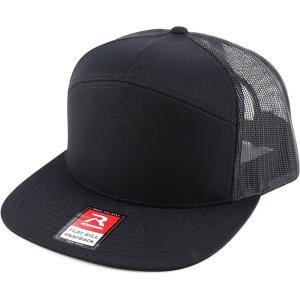 imageTrendy Apparel Shop Structured High Profile 7 Panel Flat Bill Mesh Back Snapback CapBlack Black