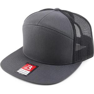 imageTrendy Apparel Shop Structured High Profile 7 Panel Flat Bill Mesh Back Snapback CapCharcoal Black