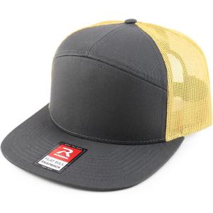 imageTrendy Apparel Shop Structured High Profile 7 Panel Flat Bill Mesh Back Snapback CapCharcoal Gold