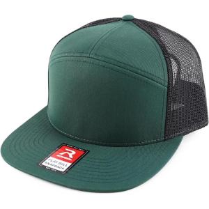 imageTrendy Apparel Shop Structured High Profile 7 Panel Flat Bill Mesh Back Snapback CapDark Green Black