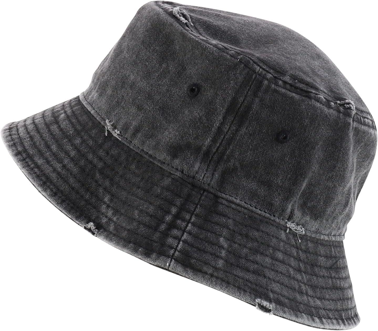 imageTrendy Apparel Shop Pigment Dyed Cotton Distressed Vintage Short Brim Bucket HatPigment Black