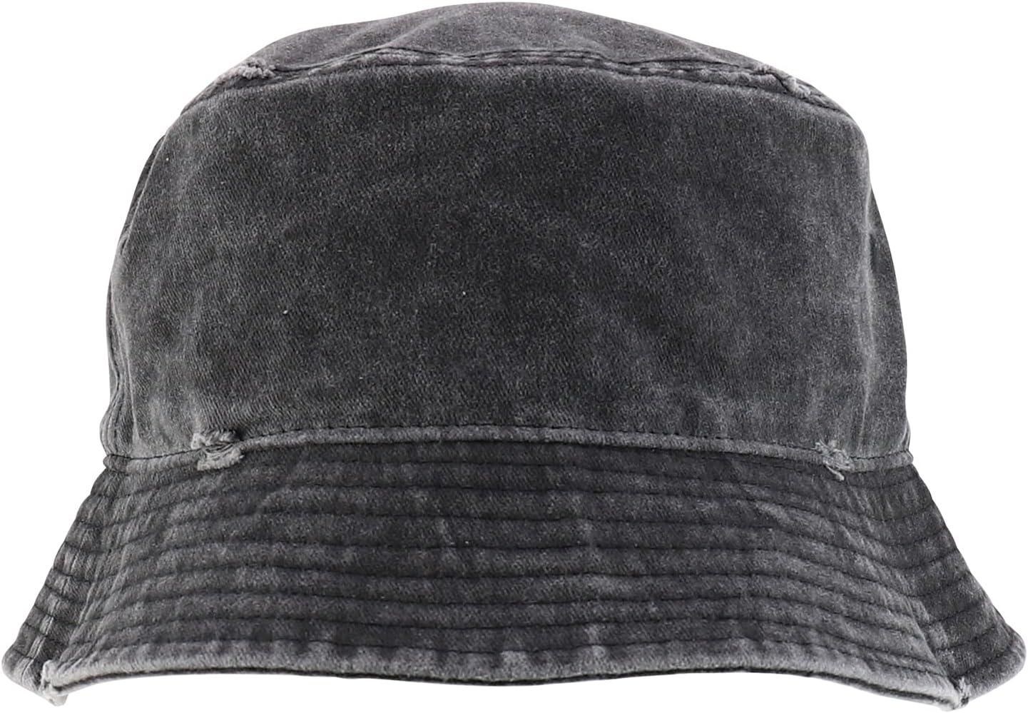 imageTrendy Apparel Shop Pigment Dyed Cotton Distressed Vintage Short Brim Bucket HatPigment Black