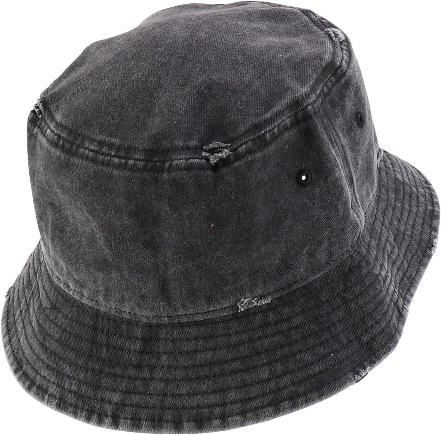 imageTrendy Apparel Shop Pigment Dyed Cotton Distressed Vintage Short Brim Bucket HatPigment Black
