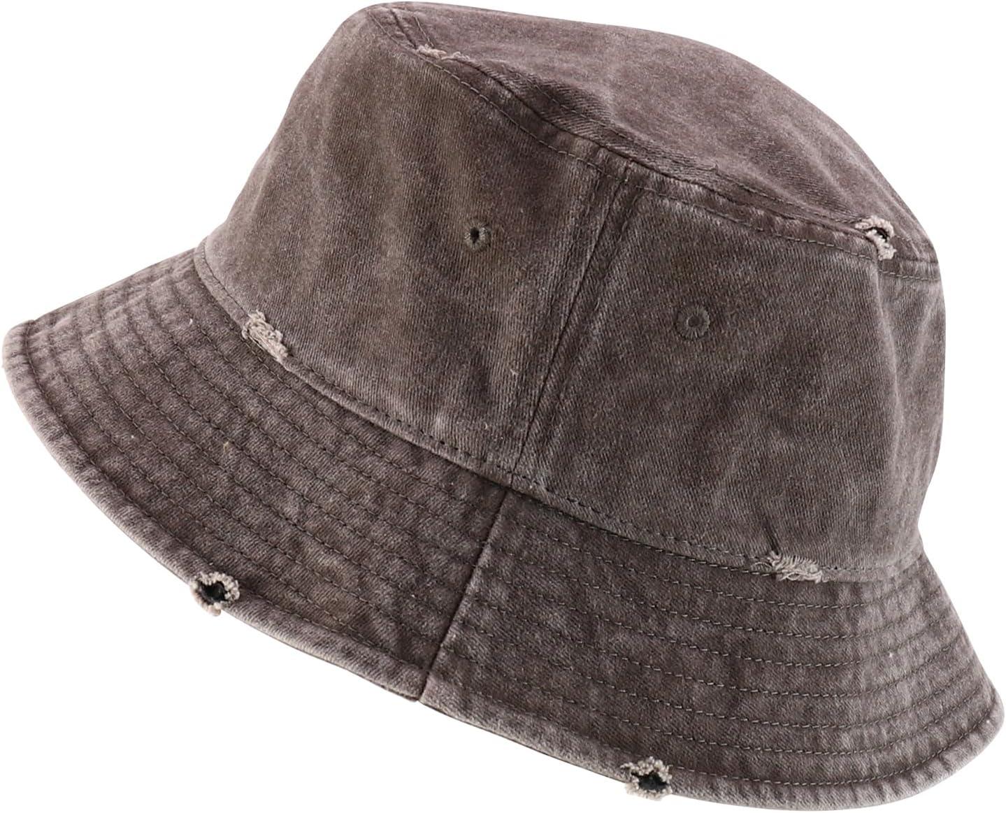 imageTrendy Apparel Shop Pigment Dyed Cotton Distressed Vintage Short Brim Bucket HatPigment Brown