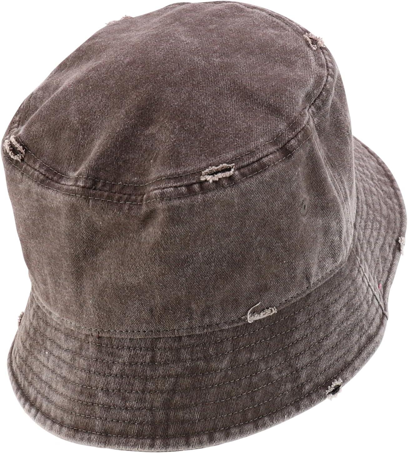 imageTrendy Apparel Shop Pigment Dyed Cotton Distressed Vintage Short Brim Bucket HatPigment Brown
