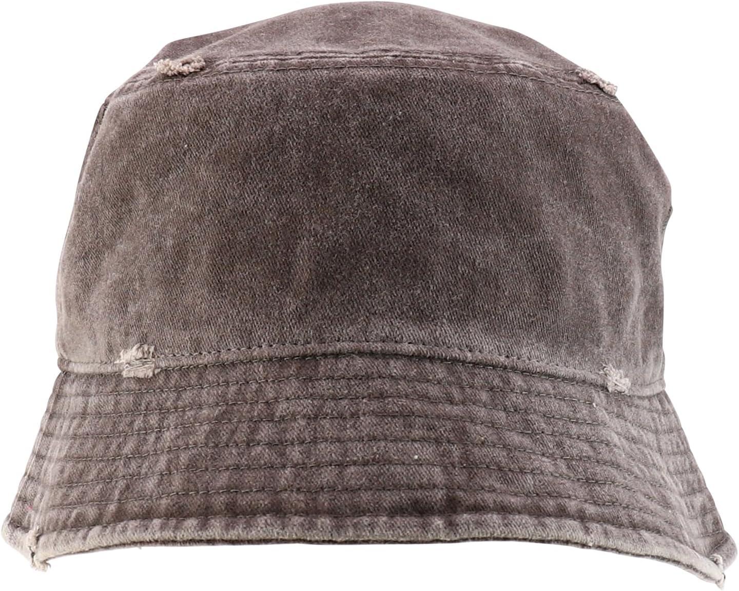 imageTrendy Apparel Shop Pigment Dyed Cotton Distressed Vintage Short Brim Bucket HatPigment Brown