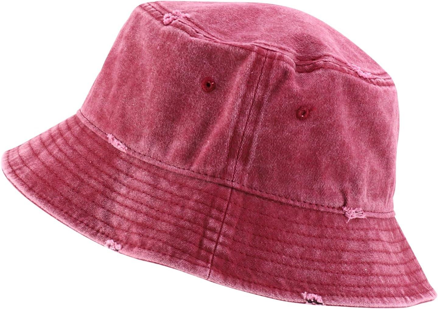 imageTrendy Apparel Shop Pigment Dyed Cotton Distressed Vintage Short Brim Bucket HatPigment Burgundy