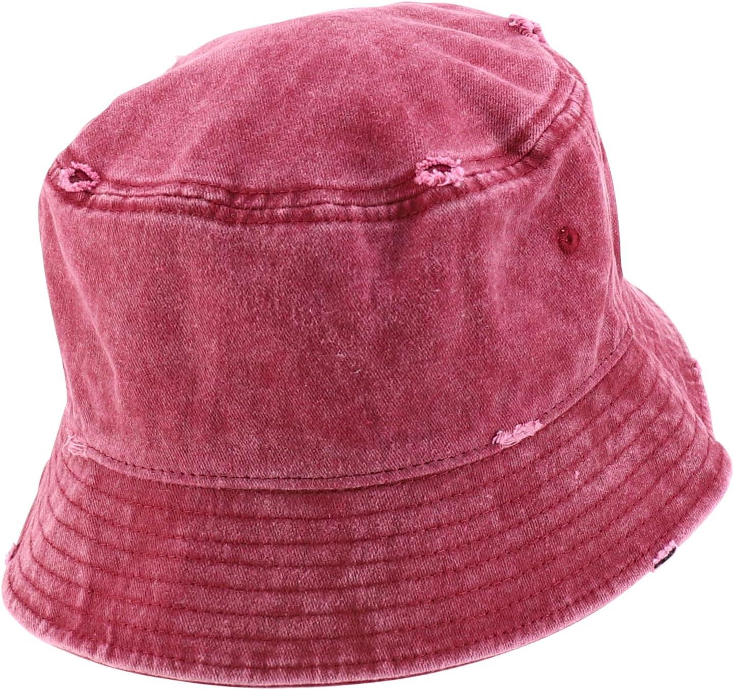 imageTrendy Apparel Shop Pigment Dyed Cotton Distressed Vintage Short Brim Bucket HatPigment Burgundy