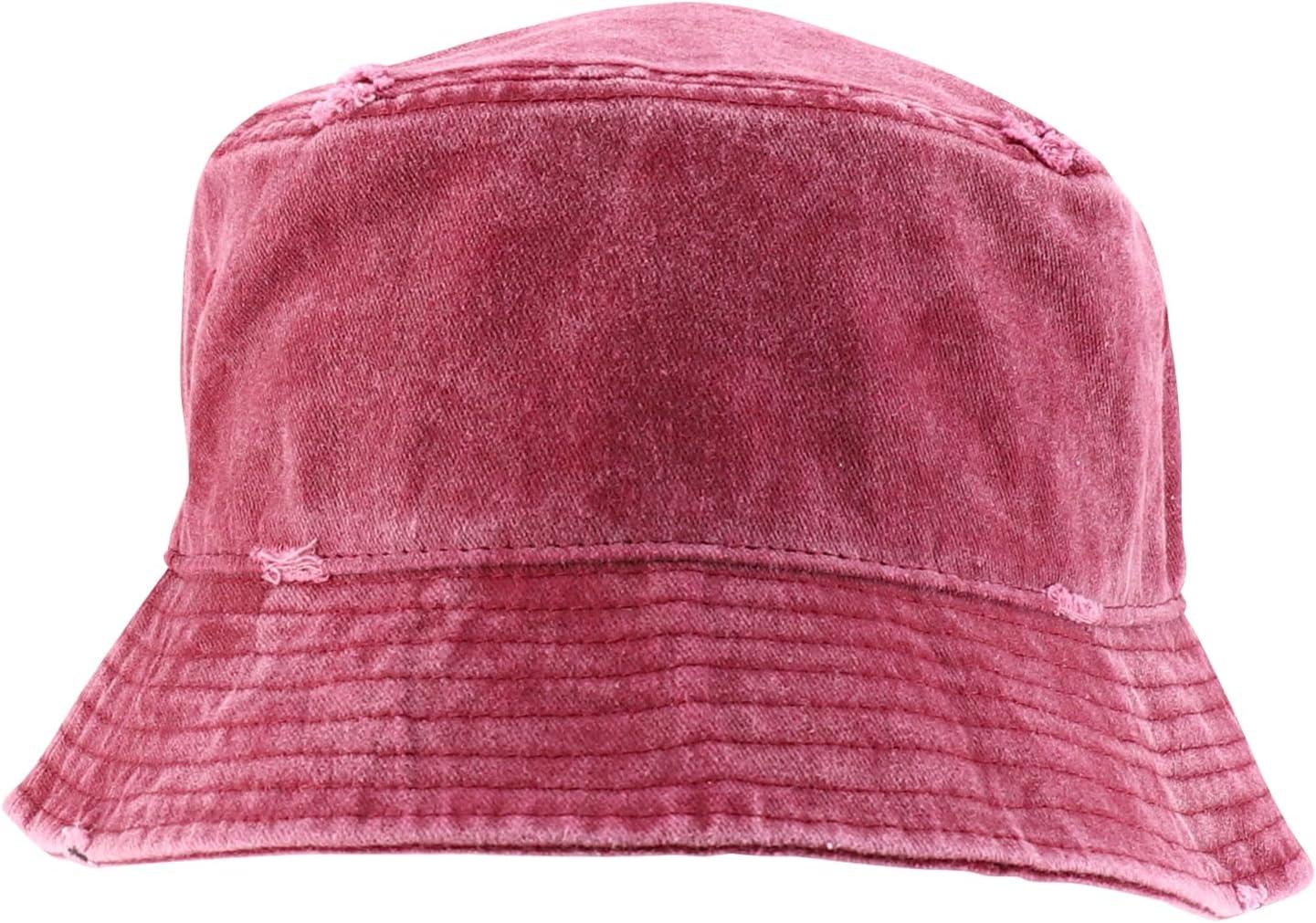 imageTrendy Apparel Shop Pigment Dyed Cotton Distressed Vintage Short Brim Bucket HatPigment Burgundy